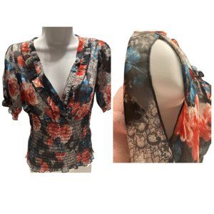 Vintage Floral Cut-Out Shoulder Blouse